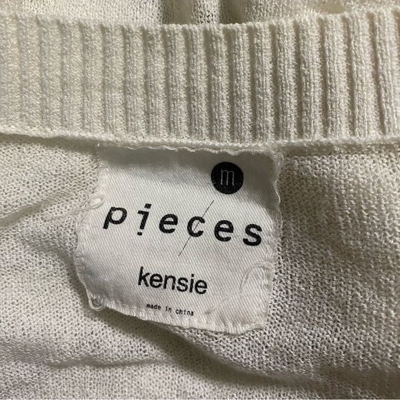 Pieces Kensie Cream Open Front Cardigan Sweater Pockets - Picture 4 of 5